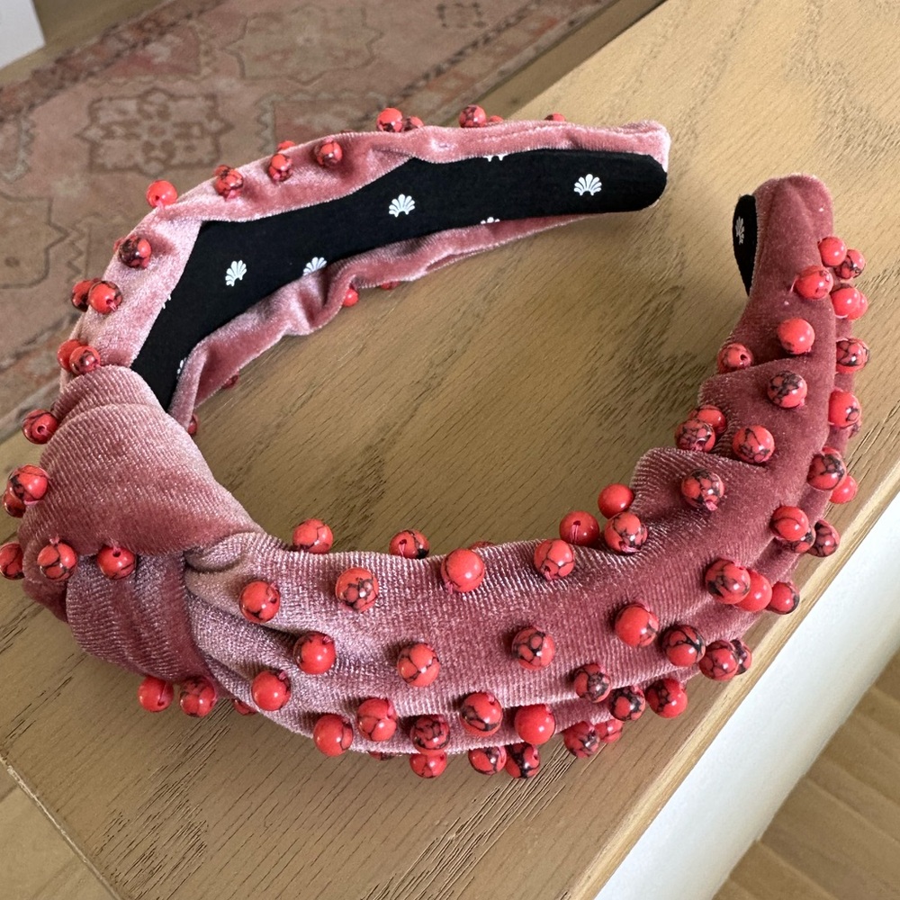 Lele Sadoughi Deep Pink Velvet Pearl Knotted Headband